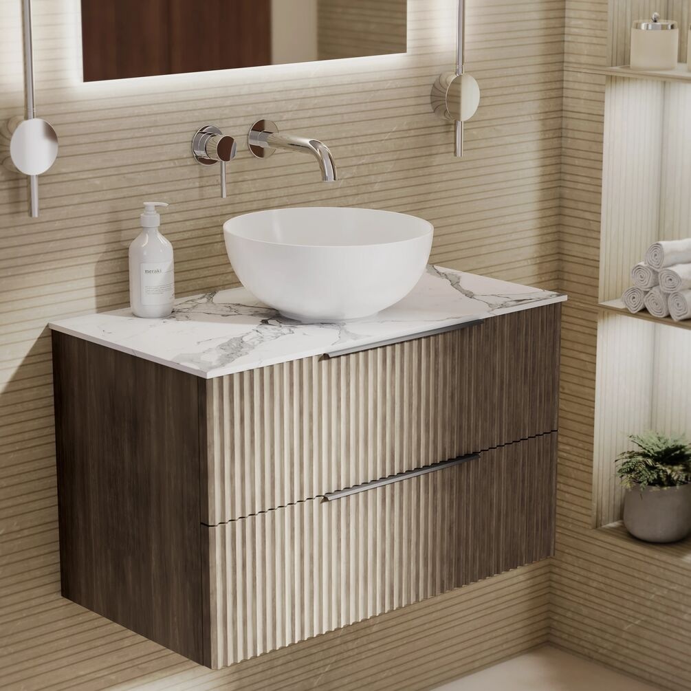 Lifestyle image of Marlow Rockford 800mm Wall-Hung Vanity Unit & Statuario Marble Worktop